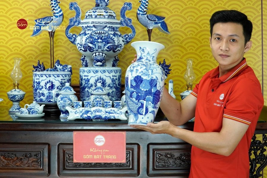 [Set Cao Cấp] Bộ Đồ Thờ Gia Tiên Men Lam (17 món)