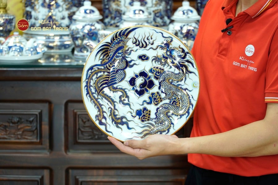 [Set Hào Gia] Bộ Đồ Thờ Gia Tiên Men Lam Nổi Vẽ Vàng (29 món)