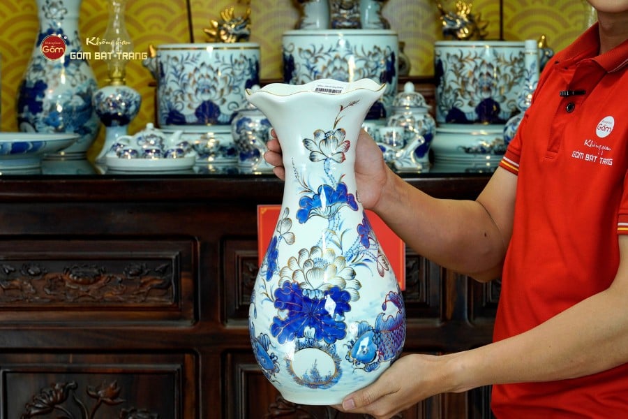 [Set Cao Cấp] Bộ Đồ Thờ Gia Tiên Men Lam Vẽ Vàng (17 món)