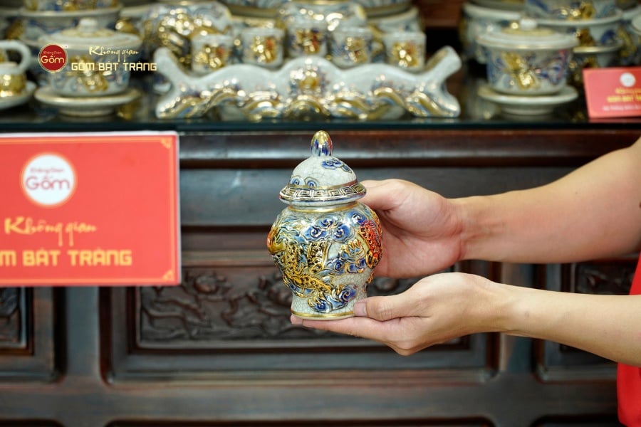 [Set Cao Cấp] Bộ Đồ Thờ Gia Tiên Men Rạn Vẽ Vàng (17 món)