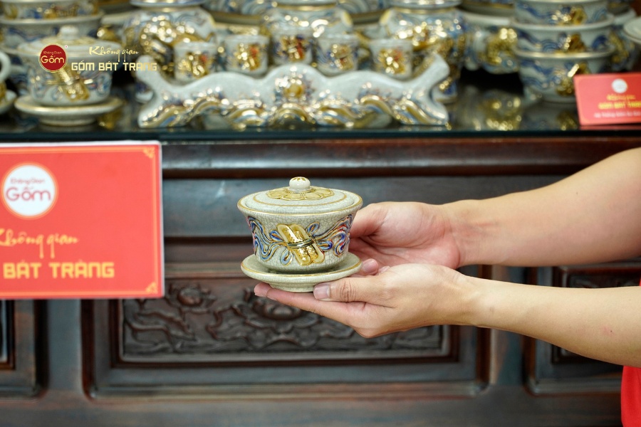 [Set Cao Cấp] Bộ Đồ Thờ Gia Tiên Men Rạn Vẽ Vàng (17 món)