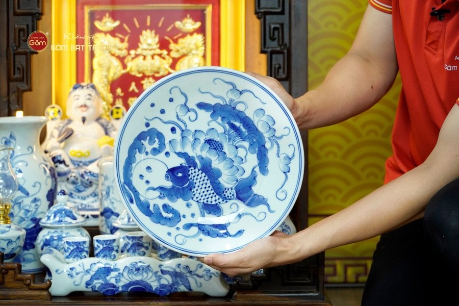 [Set Cao Cấp] Bộ Đồ Thờ Thần Tài Thổ Địa Men Lam (11 món)