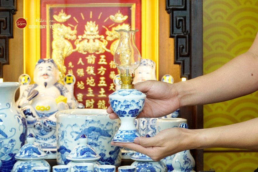 [Set Cao Cấp] Bộ Đồ Thờ Thần Tài Thổ Địa Men Lam (11 món)