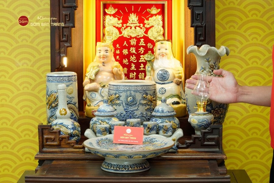 [Set Cao Cấp] Bộ Đồ Thờ Thần Tài Thổ Địa Men Rạn (11 món)