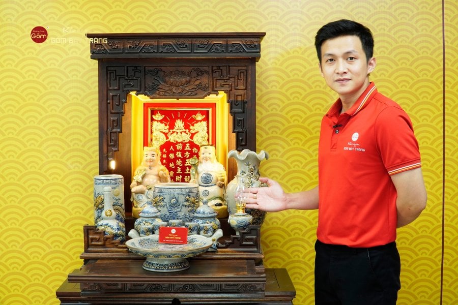 [Set Cao Cấp] Bộ Đồ Thờ Thần Tài Thổ Địa Men Rạn (11 món)