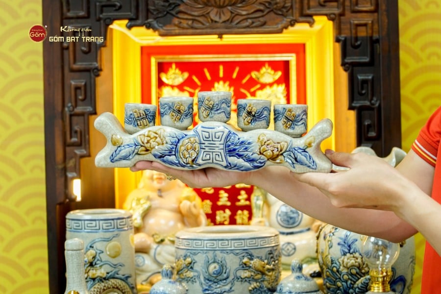 [Set Cao Cấp] Bộ Đồ Thờ Thần Tài Thổ Địa Men Rạn (11 món)