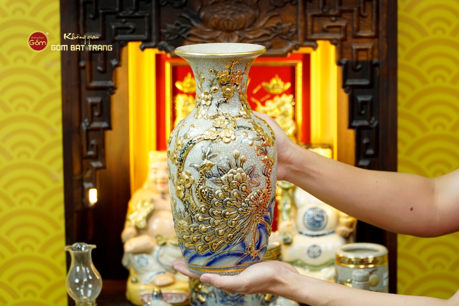 [Set Cao Cấp] Bộ Đồ Thờ Thần Tài Thổ Địa Men Rạn Vẽ Vàng (11 món)