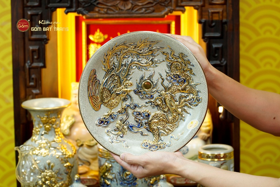 [Set Cao Cấp] Bộ Đồ Thờ Thần Tài Thổ Địa Men Rạn Vẽ Vàng (11 món)