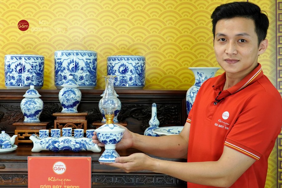 [Set Cơ Bản] Bộ Đồ Thờ Gia Tiên Men Lam (15 món)