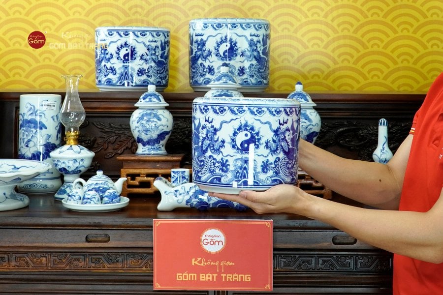 [Set Cơ Bản] Bộ Đồ Thờ Gia Tiên Men Lam (15 món)