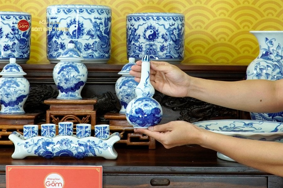 [Set Cơ Bản] Bộ Đồ Thờ Gia Tiên Men Lam (15 món)