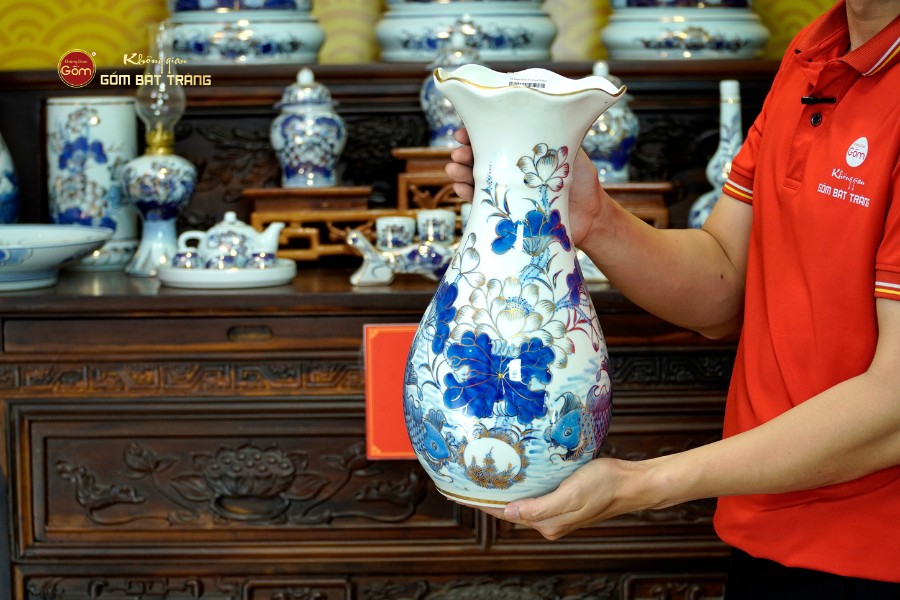 [Set Cơ Bản] Bộ Đồ Thờ Gia Tiên Men Lam Vẽ Vàng (15 món)