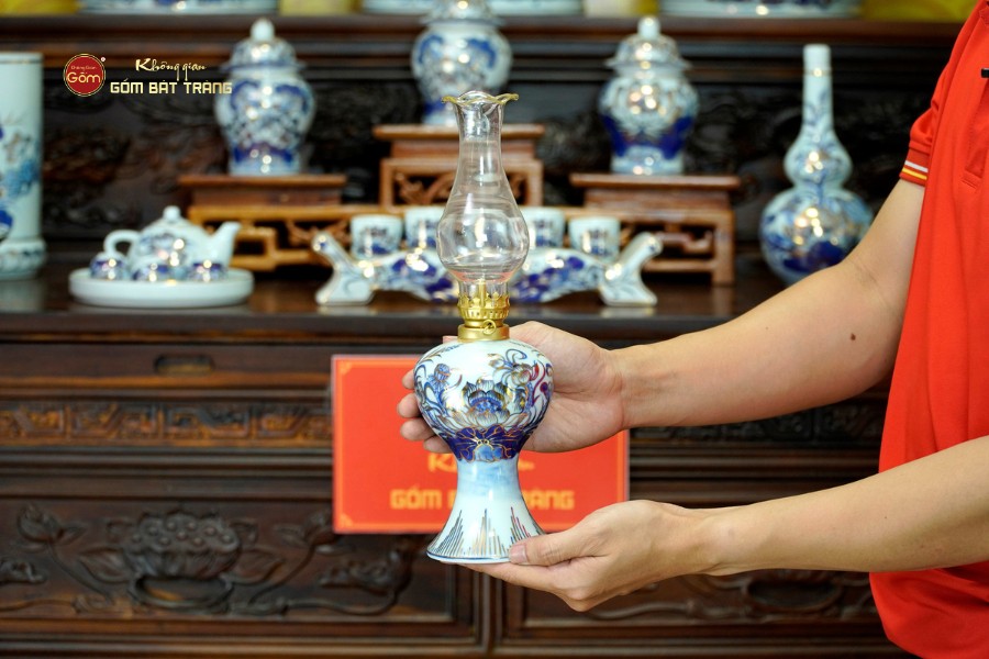 [Set Cơ Bản] Bộ Đồ Thờ Gia Tiên Men Lam Vẽ Vàng (15 món)