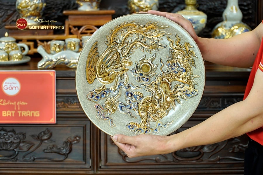 [Set Cơ Bản] Bộ Đồ Thờ Gia Tiên Men Rạn Vẽ Vàng (15 món)