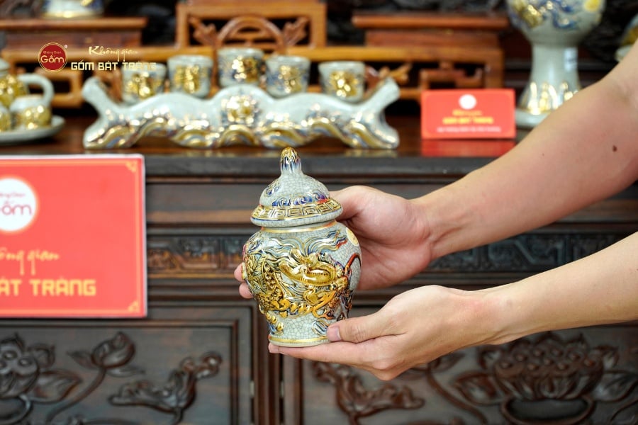 [Set Cơ Bản] Bộ Đồ Thờ Gia Tiên Men Rạn Vẽ Vàng (15 món)