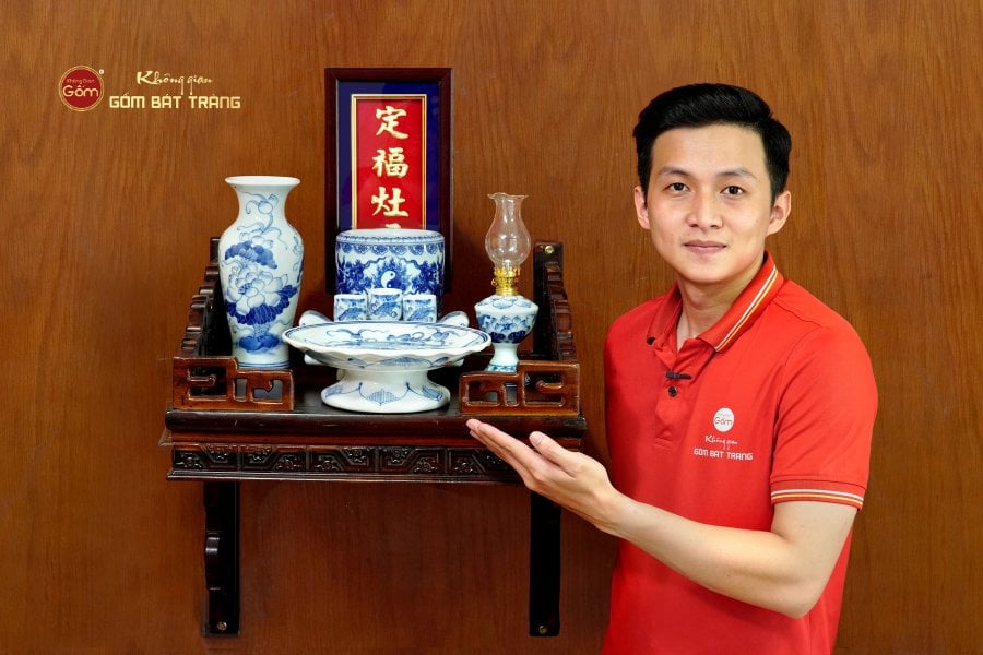 [Set Cơ Bản] Bộ Đồ Thờ Ông Táo Men Lam (6 món)