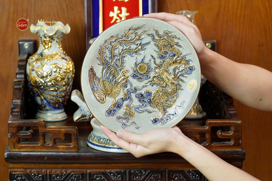 [Set Cơ Bản] Bộ Đồ Thờ Ông Táo Men Rạn Vẽ Vàng (6 món)