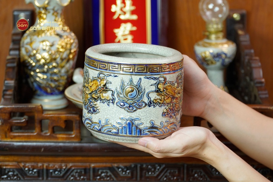 [Set Cơ Bản] Bộ Đồ Thờ Ông Táo Men Rạn Vẽ Vàng (6 món)