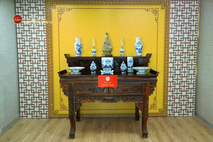 [Set Cơ Bản] Bộ Đồ Thờ Phật Men Lam (11 món)