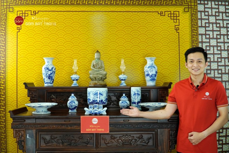 [Set Cơ Bản] Bộ Đồ Thờ Phật Men Lam (11 món)