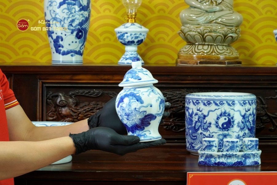 [Set Cơ Bản] Bộ Đồ Thờ Phật Men Lam (11 món)