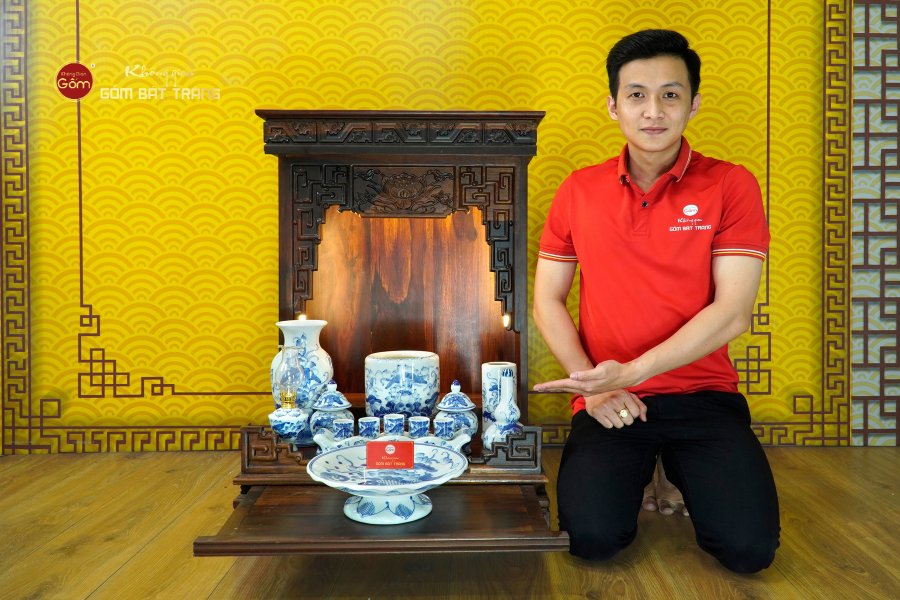 [Set Cơ Bản] Bộ Đồ Thờ Thần Tài Thổ Địa Men Lam (9 món)