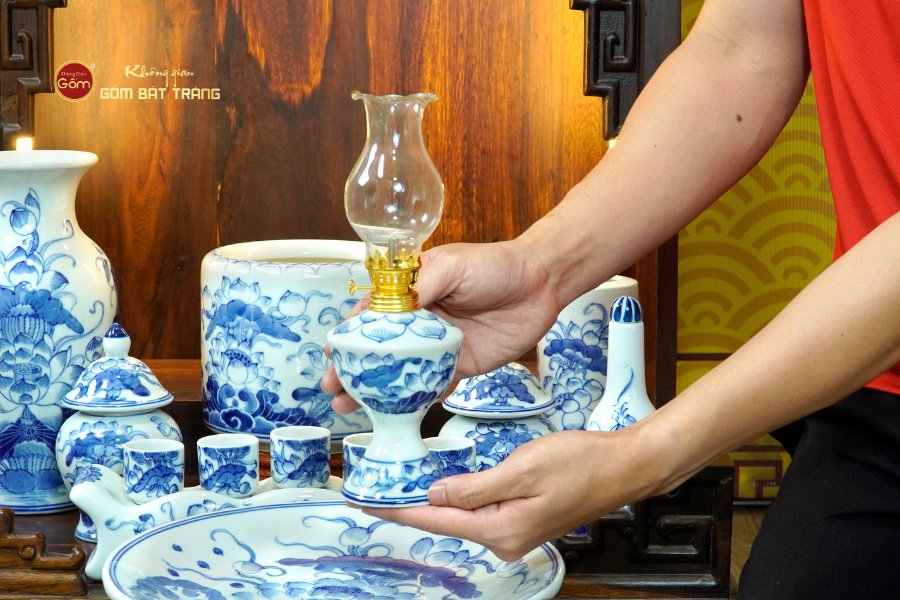 [Set Cơ Bản] Bộ Đồ Thờ Thần Tài Thổ Địa Men Lam (9 món)