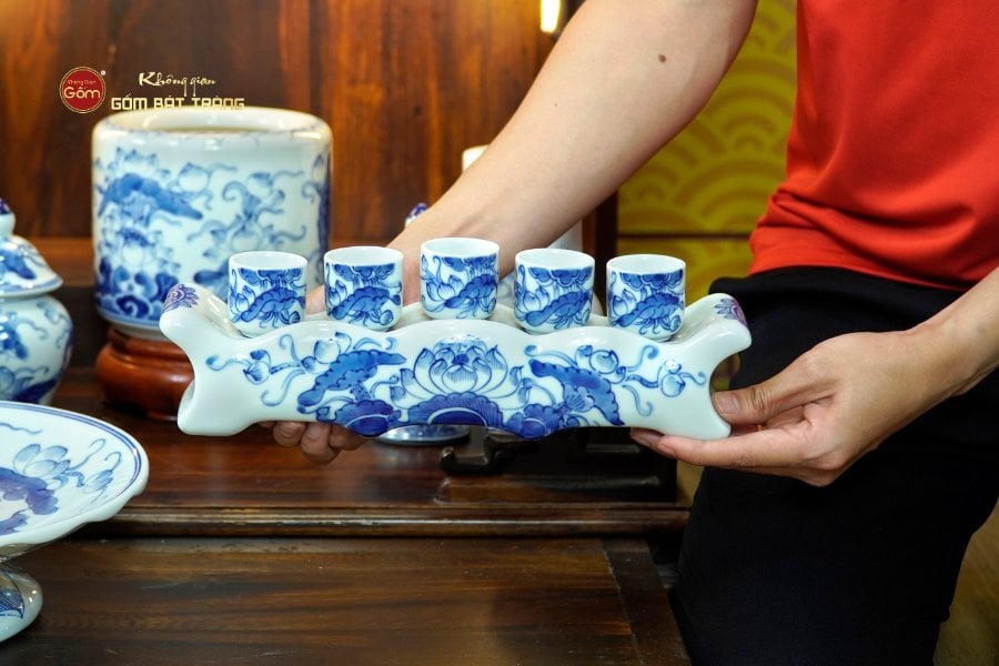 [Set Cơ Bản] Bộ Đồ Thờ Thần Tài Thổ Địa Men Lam (9 món)