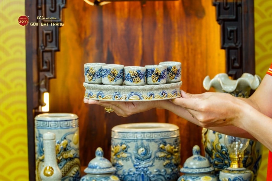 [Set Cơ Bản] Bộ Đồ Thờ Thần Tài Thổ Địa Men Rạn (9 món)