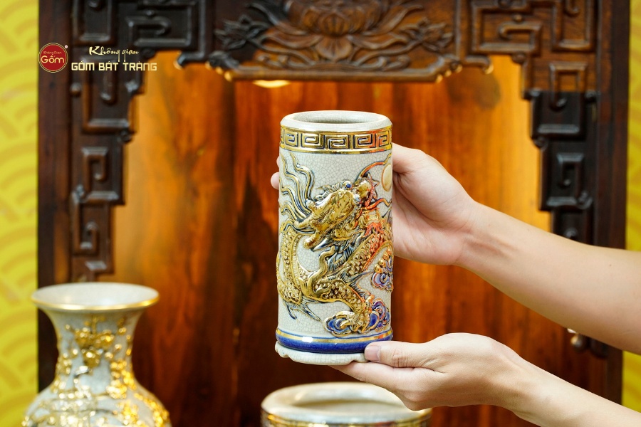 [Set Cơ Bản] Bộ Đồ Thờ Thần Tài Thổ Địa Men Rạn Vẽ Vàng (9 món)