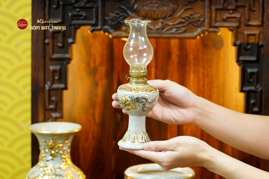 [Set Cơ Bản] Bộ Đồ Thờ Thần Tài Thổ Địa Men Rạn Vẽ Vàng (9 món)