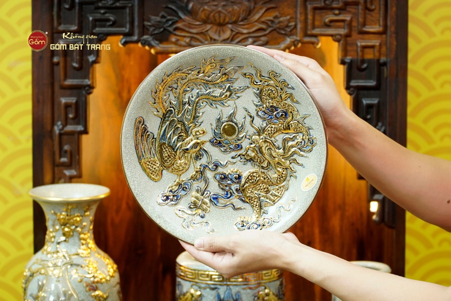 [Set Cơ Bản] Bộ Đồ Thờ Thần Tài Thổ Địa Men Rạn Vẽ Vàng (9 món)