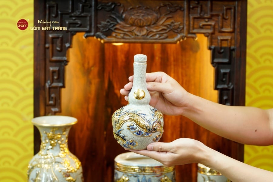 [Set Cơ Bản] Bộ Đồ Thờ Thần Tài Thổ Địa Men Rạn Vẽ Vàng (9 món)