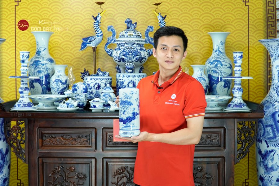 [Set Hào Gia] Bộ Đồ Thờ Gia Tiên Men Lam (34 món)