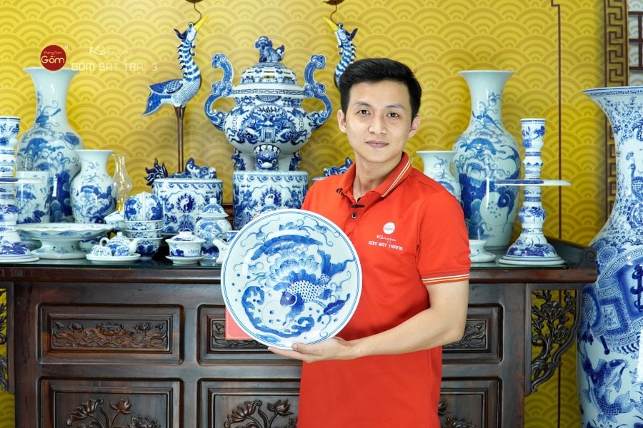 [Set Hào Gia] Bộ Đồ Thờ Gia Tiên Men Lam (34 món)