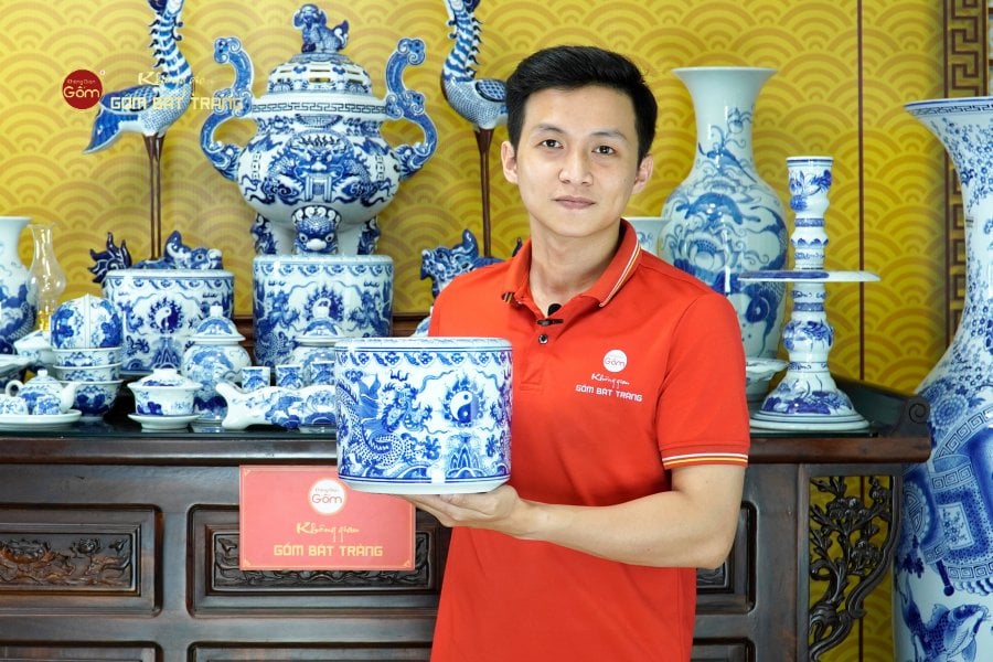 [Set Hào Gia] Bộ Đồ Thờ Gia Tiên Men Lam (34 món)