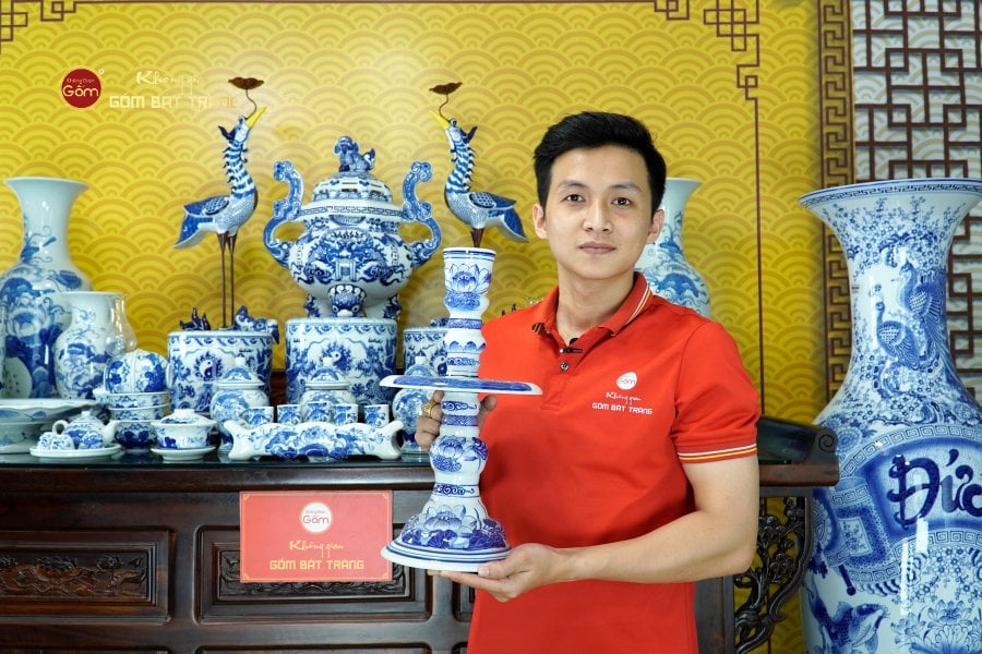 [Set Hào Gia] Bộ Đồ Thờ Gia Tiên Men Lam (34 món)