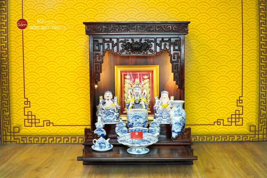 [Set Hào Gia] Bộ Đồ Thờ Thần Tài Thổ Địa Men Lam (14 món)