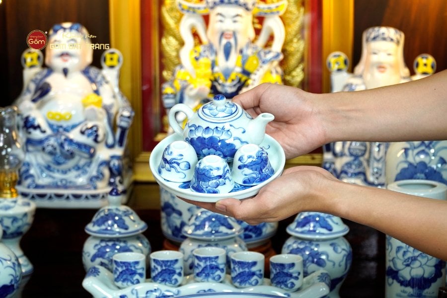 [Set Hào Gia] Bộ Đồ Thờ Thần Tài Thổ Địa Men Lam (14 món)