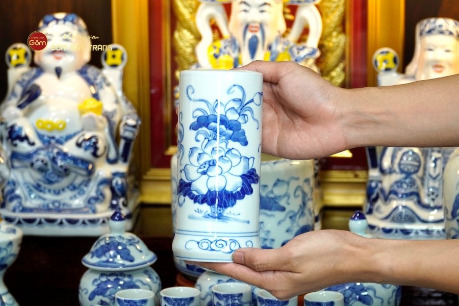 [Set Hào Gia] Bộ Đồ Thờ Thần Tài Thổ Địa Men Lam (14 món)