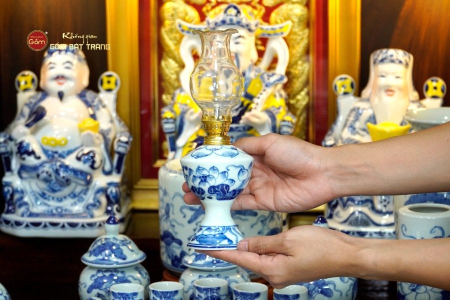 [Set Hào Gia] Bộ Đồ Thờ Thần Tài Thổ Địa Men Lam (14 món)