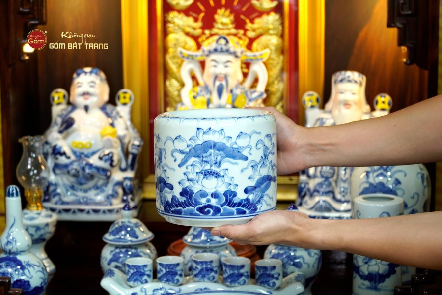 [Set Hào Gia] Bộ Đồ Thờ Thần Tài Thổ Địa Men Lam (14 món)