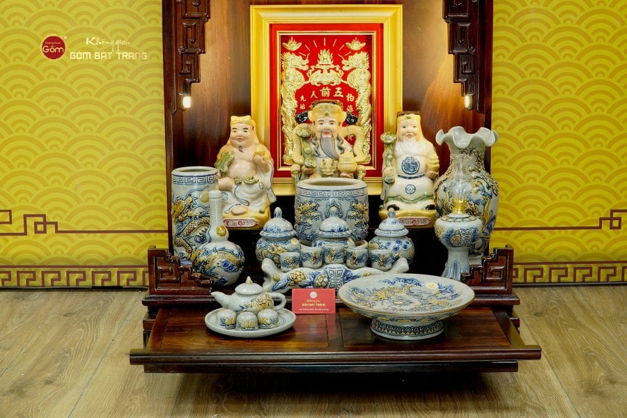 [Set Hào Gia] Bộ Đồ Thờ Thần Tài Thổ Địa Men Rạn (14 món)