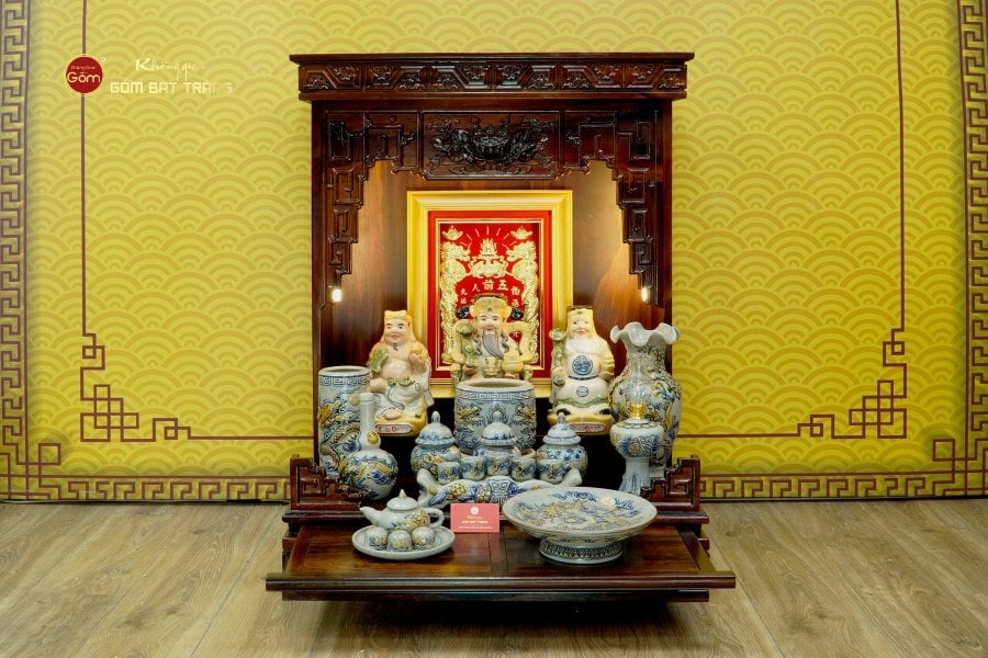 [Set Hào Gia] Bộ Đồ Thờ Thần Tài Thổ Địa Men Rạn (14 món)