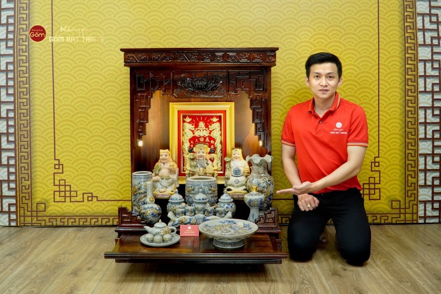 [Set Hào Gia] Bộ Đồ Thờ Thần Tài Thổ Địa Men Rạn (14 món)