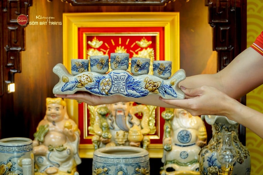 [Set Hào Gia] Bộ Đồ Thờ Thần Tài Thổ Địa Men Rạn (14 món)