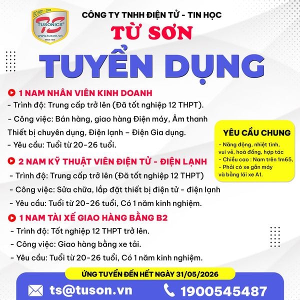 Điện Máy Từ Sơn tuyển dụng tháng 4/2026