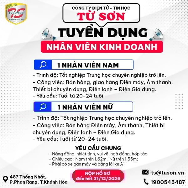 Điện Máy Từ Sơn tuyển dụng tháng 12/2025