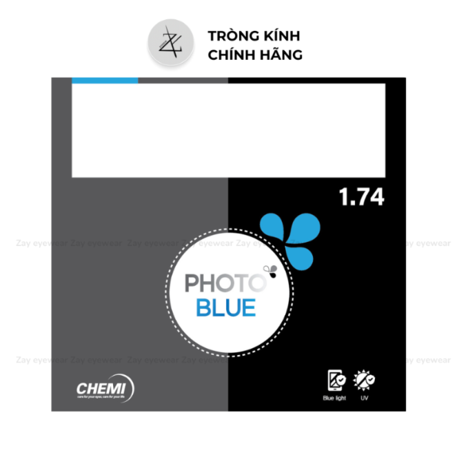 Tròng Kính Siêu Mỏng Đổi Màu Khói Lọc Ánh Sáng Xanh Chemi Photo Blue 1.74 ASP Hàn Quốc Chính Hãng
