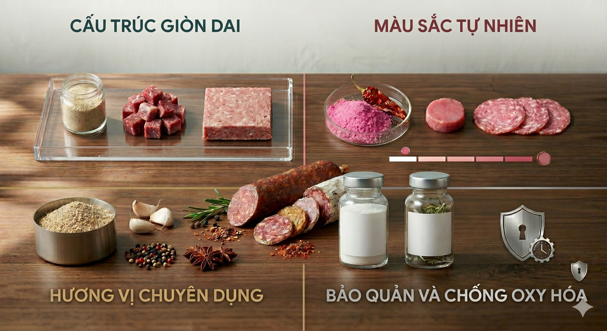 4 Nhóm Phụ gia Xúc Xích giúp giòn dai và chuẩn màu